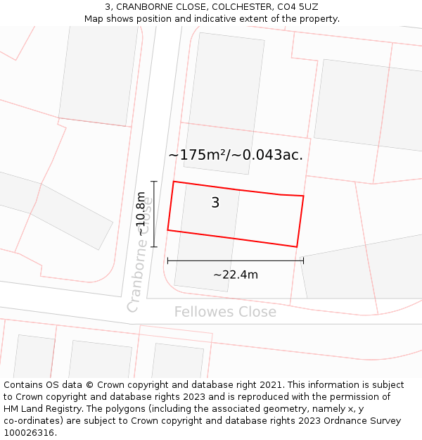 3, CRANBORNE CLOSE, COLCHESTER, CO4 5UZ: Plot and title map