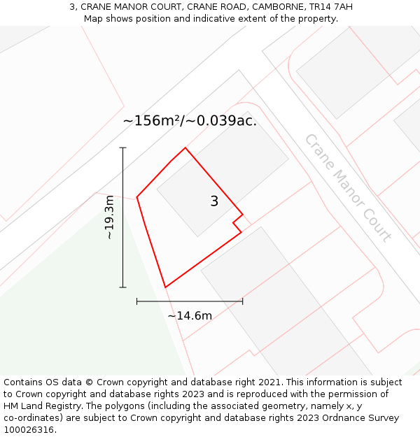 3, CRANE MANOR COURT, CRANE ROAD, CAMBORNE, TR14 7AH: Plot and title map