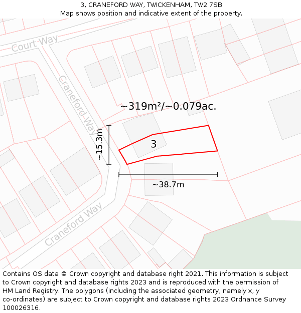 3, CRANEFORD WAY, TWICKENHAM, TW2 7SB: Plot and title map