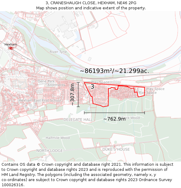 3, CRANESHAUGH CLOSE, HEXHAM, NE46 2PG: Plot and title map
