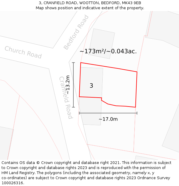 3, CRANFIELD ROAD, WOOTTON, BEDFORD, MK43 9EB: Plot and title map