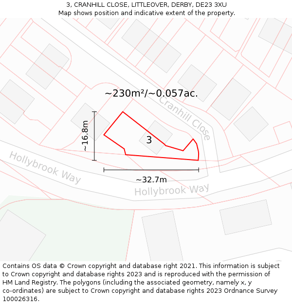 3, CRANHILL CLOSE, LITTLEOVER, DERBY, DE23 3XU: Plot and title map