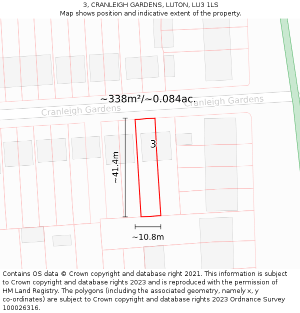 3, CRANLEIGH GARDENS, LUTON, LU3 1LS: Plot and title map