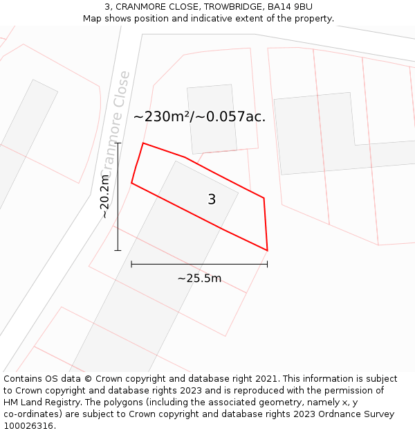 3, CRANMORE CLOSE, TROWBRIDGE, BA14 9BU: Plot and title map