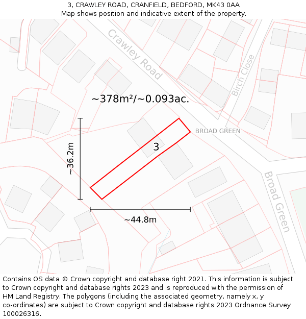 3, CRAWLEY ROAD, CRANFIELD, BEDFORD, MK43 0AA: Plot and title map