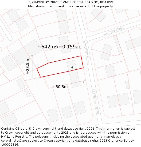 3, CRAWSHAY DRIVE, EMMER GREEN, READING, RG4 8SX: Plot and title map