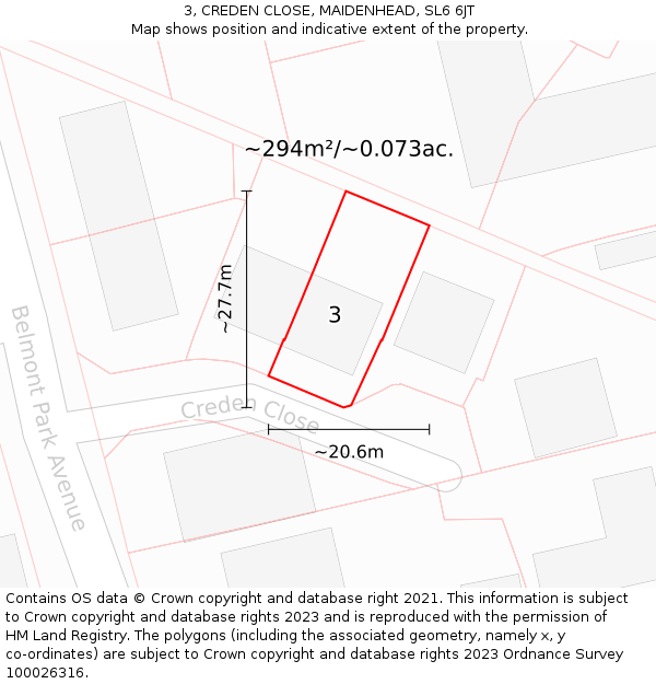 3, CREDEN CLOSE, MAIDENHEAD, SL6 6JT: Plot and title map