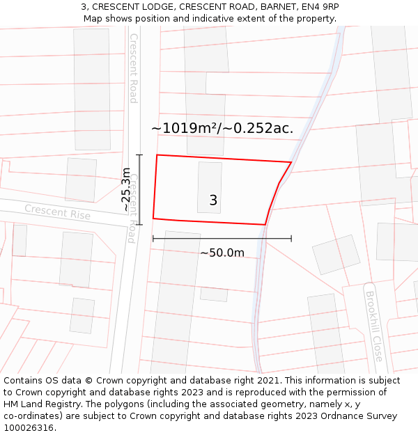 3, CRESCENT LODGE, CRESCENT ROAD, BARNET, EN4 9RP: Plot and title map