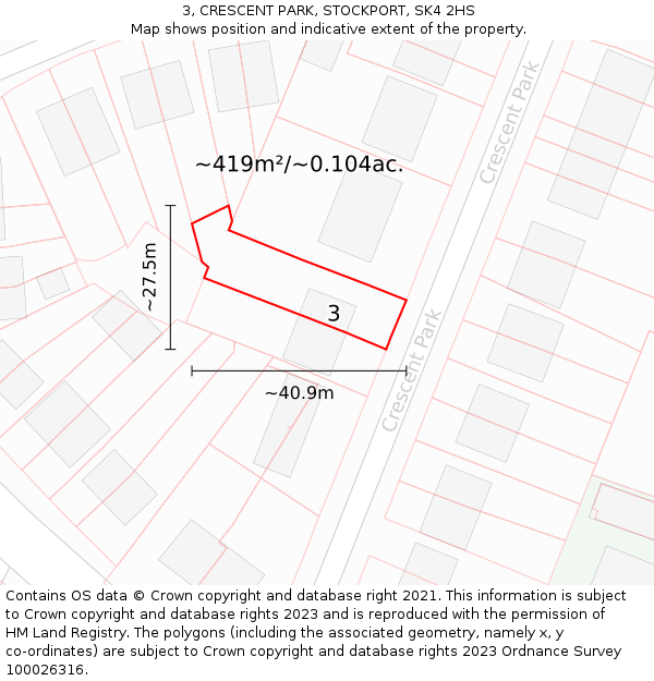 3, CRESCENT PARK, STOCKPORT, SK4 2HS: Plot and title map