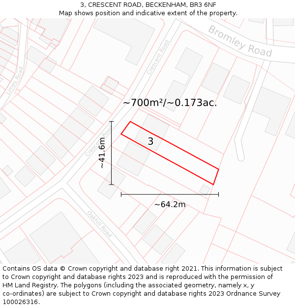 3, CRESCENT ROAD, BECKENHAM, BR3 6NF: Plot and title map