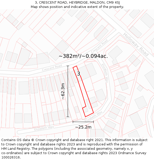 3, CRESCENT ROAD, HEYBRIDGE, MALDON, CM9 4SJ: Plot and title map