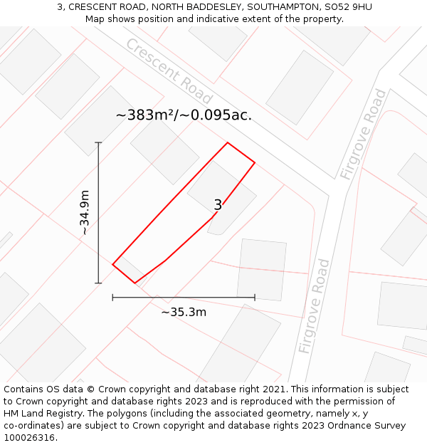 3, CRESCENT ROAD, NORTH BADDESLEY, SOUTHAMPTON, SO52 9HU: Plot and title map