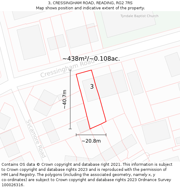 3, CRESSINGHAM ROAD, READING, RG2 7RS: Plot and title map