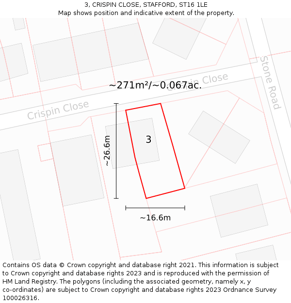 3, CRISPIN CLOSE, STAFFORD, ST16 1LE: Plot and title map