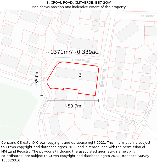 3, CROAL ROAD, CLITHEROE, BB7 2GW: Plot and title map