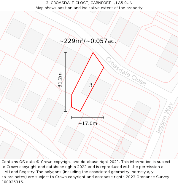 3, CROASDALE CLOSE, CARNFORTH, LA5 9UN: Plot and title map