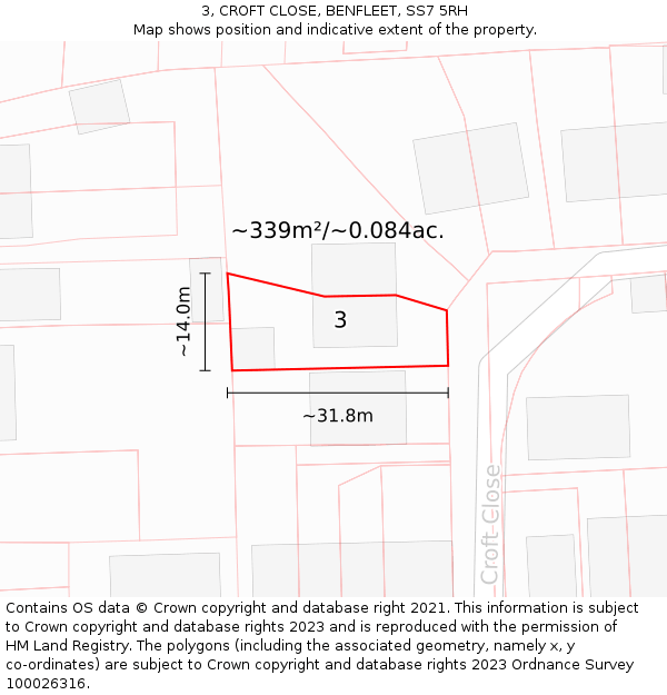 3, CROFT CLOSE, BENFLEET, SS7 5RH: Plot and title map