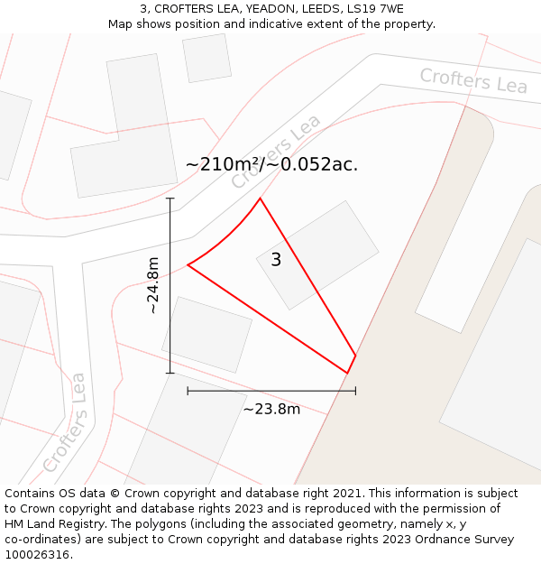 3, CROFTERS LEA, YEADON, LEEDS, LS19 7WE: Plot and title map
