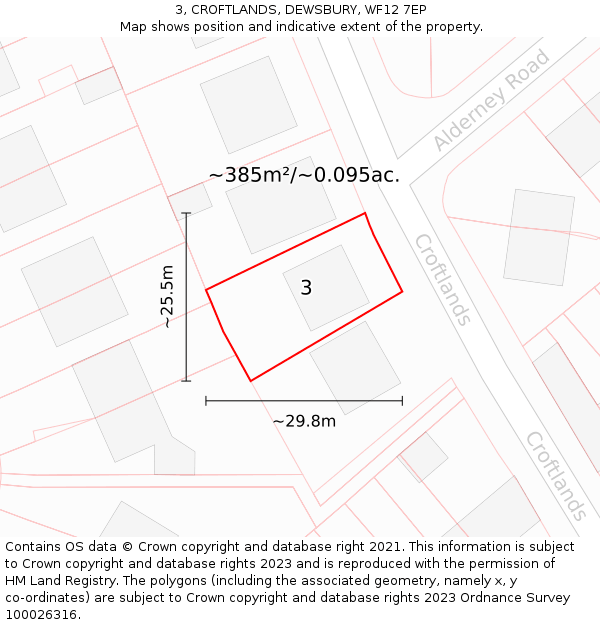 3, CROFTLANDS, DEWSBURY, WF12 7EP: Plot and title map