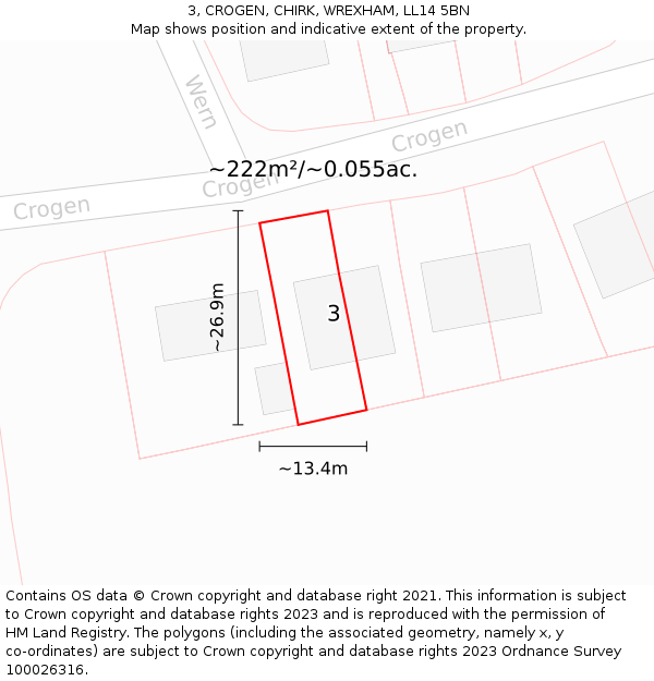 3, CROGEN, CHIRK, WREXHAM, LL14 5BN: Plot and title map
