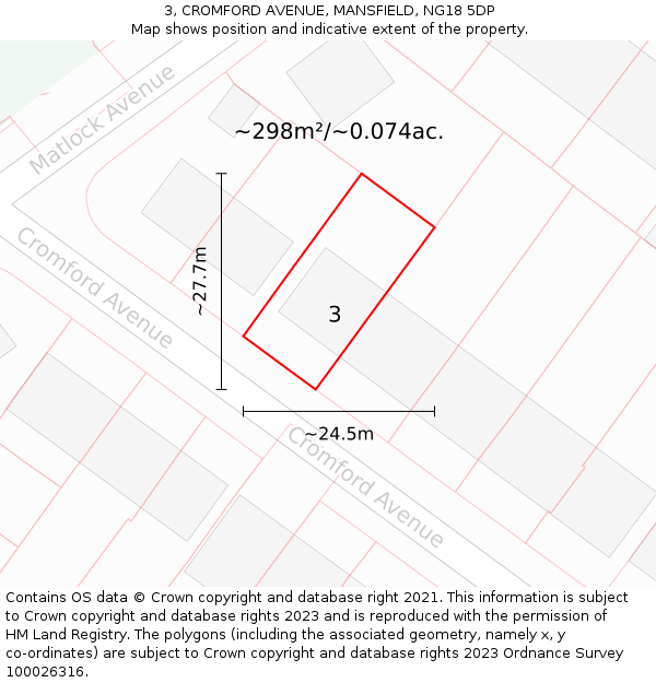 3, CROMFORD AVENUE, MANSFIELD, NG18 5DP: Plot and title map