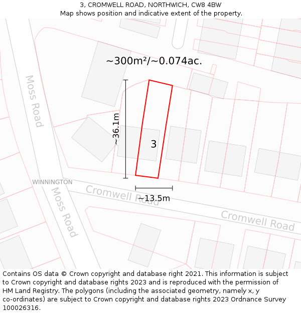 3, CROMWELL ROAD, NORTHWICH, CW8 4BW: Plot and title map