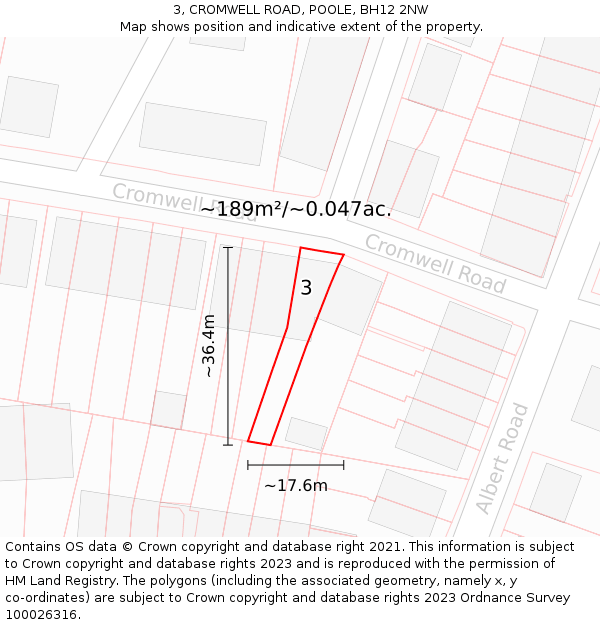 3, CROMWELL ROAD, POOLE, BH12 2NW: Plot and title map
