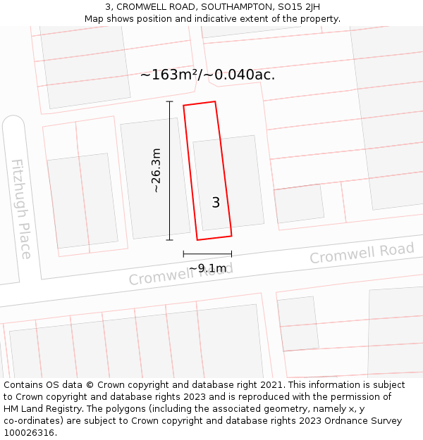 3, CROMWELL ROAD, SOUTHAMPTON, SO15 2JH: Plot and title map