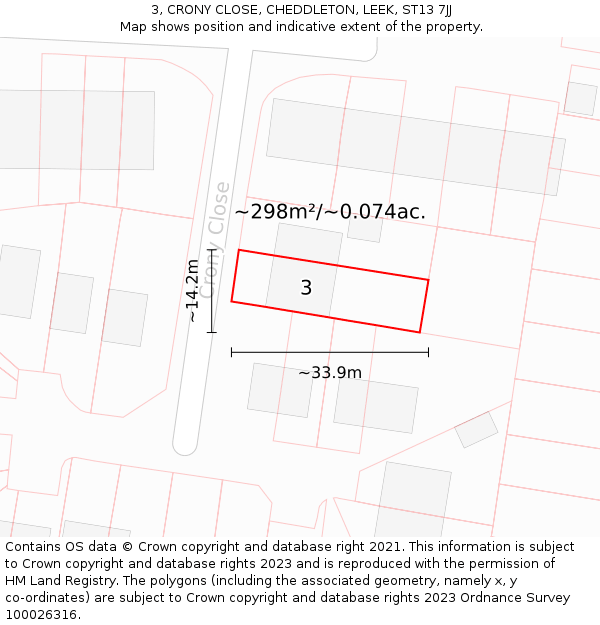 3, CRONY CLOSE, CHEDDLETON, LEEK, ST13 7JJ: Plot and title map