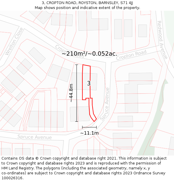 3, CROPTON ROAD, ROYSTON, BARNSLEY, S71 4JJ: Plot and title map
