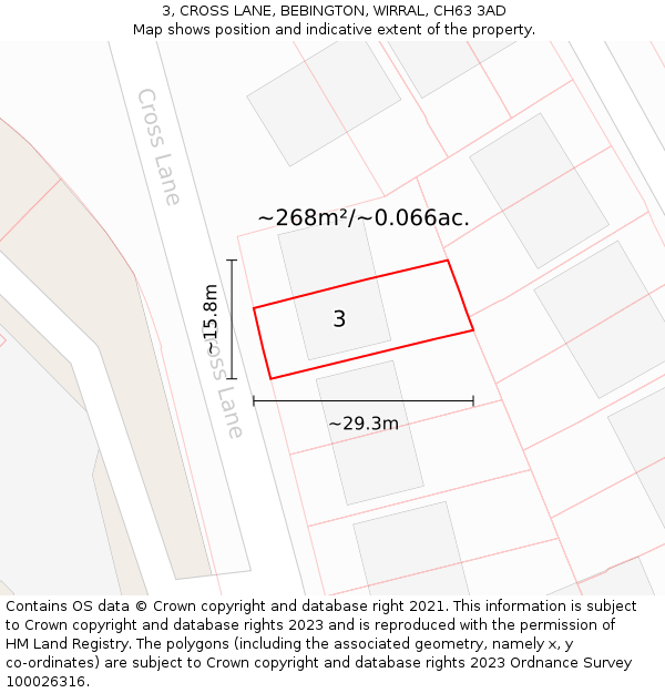 3, CROSS LANE, BEBINGTON, WIRRAL, CH63 3AD: Plot and title map