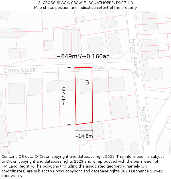 3, CROSS SLACK, CROWLE, SCUNTHORPE, DN17 4LY: Plot and title map