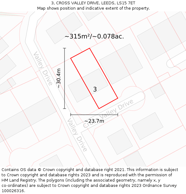 3, CROSS VALLEY DRIVE, LEEDS, LS15 7ET: Plot and title map