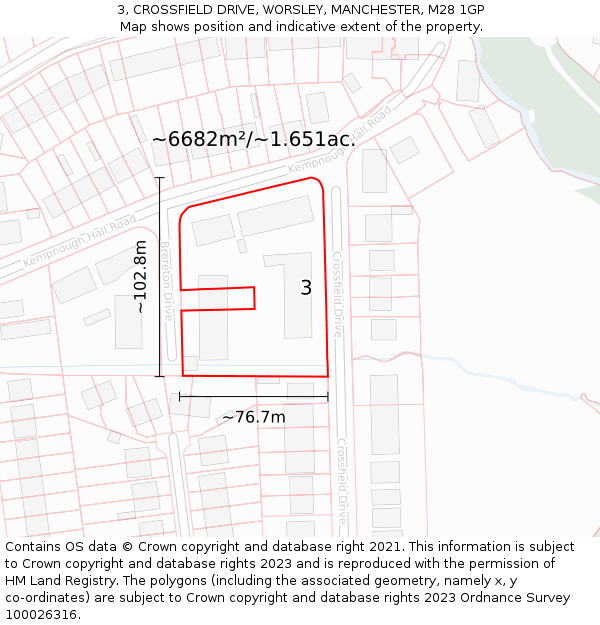 3, CROSSFIELD DRIVE, WORSLEY, MANCHESTER, M28 1GP: Plot and title map