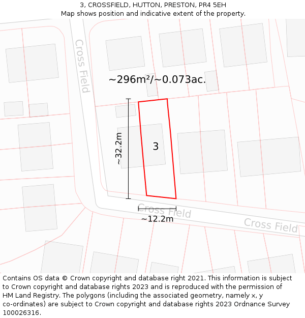 3, CROSSFIELD, HUTTON, PRESTON, PR4 5EH: Plot and title map