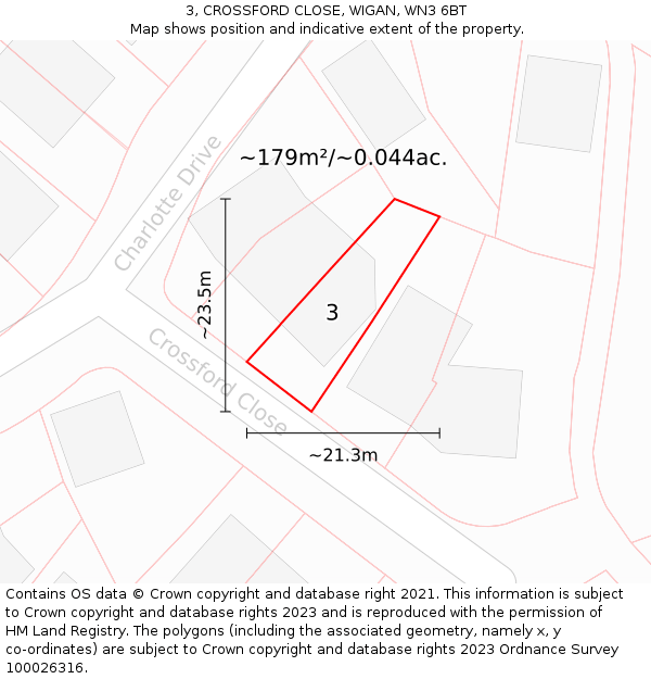 3, CROSSFORD CLOSE, WIGAN, WN3 6BT: Plot and title map