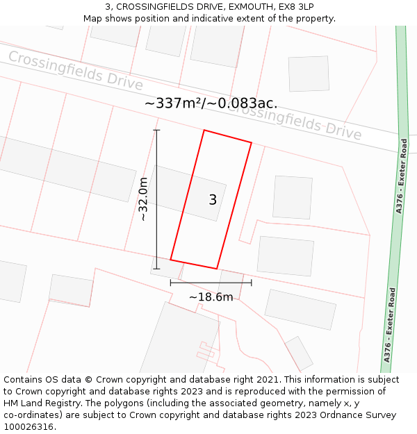 3, CROSSINGFIELDS DRIVE, EXMOUTH, EX8 3LP: Plot and title map