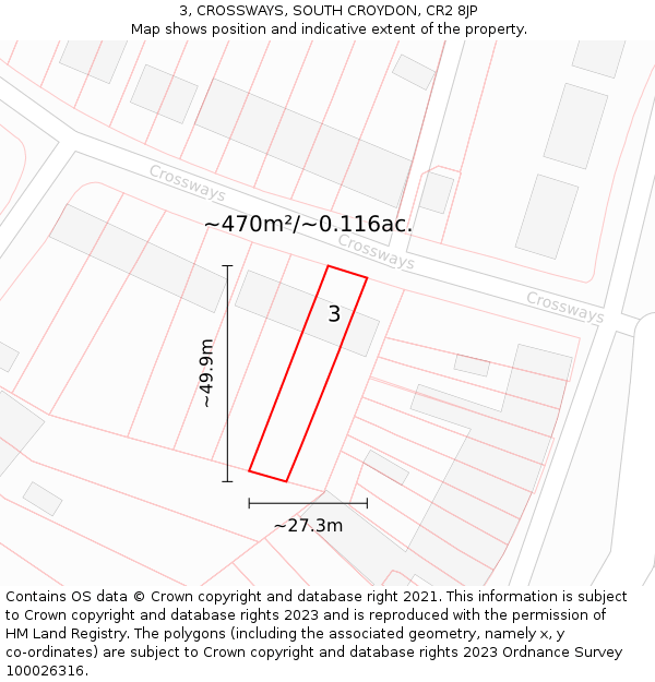 3, CROSSWAYS, SOUTH CROYDON, CR2 8JP: Plot and title map
