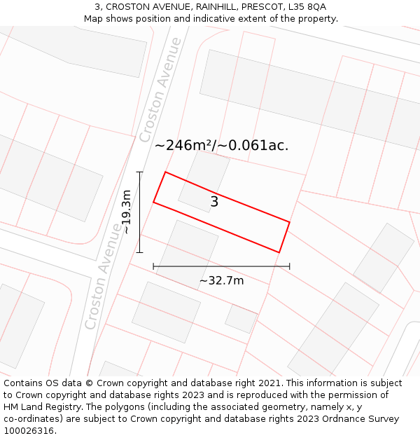 3, CROSTON AVENUE, RAINHILL, PRESCOT, L35 8QA: Plot and title map