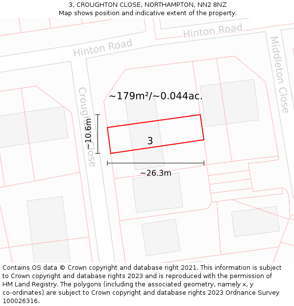 3, CROUGHTON CLOSE, NORTHAMPTON, NN2 8NZ: Plot and title map
