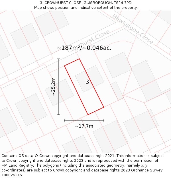 3, CROWHURST CLOSE, GUISBOROUGH, TS14 7PD: Plot and title map