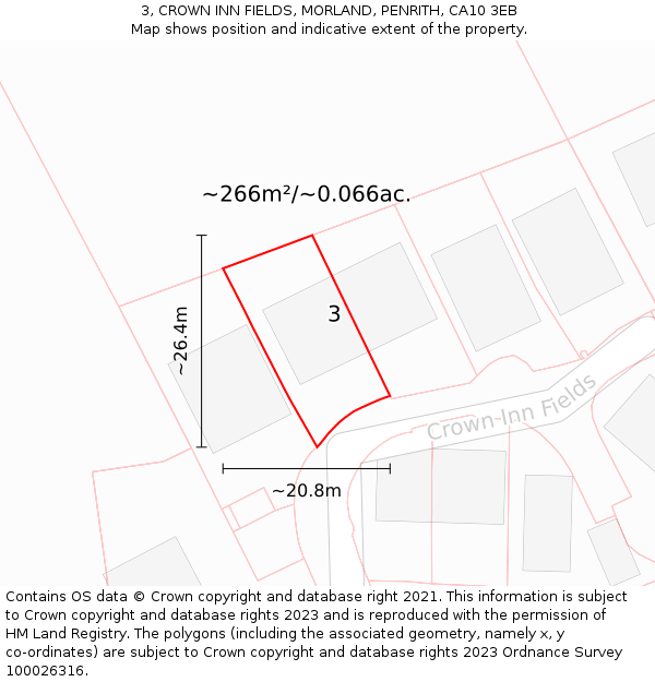 3, CROWN INN FIELDS, MORLAND, PENRITH, CA10 3EB: Plot and title map