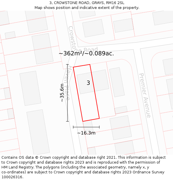 3, CROWSTONE ROAD, GRAYS, RM16 2SL: Plot and title map