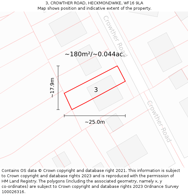 3, CROWTHER ROAD, HECKMONDWIKE, WF16 9LA: Plot and title map