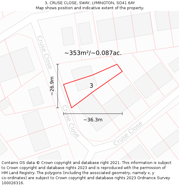 3, CRUSE CLOSE, SWAY, LYMINGTON, SO41 6AY: Plot and title map
