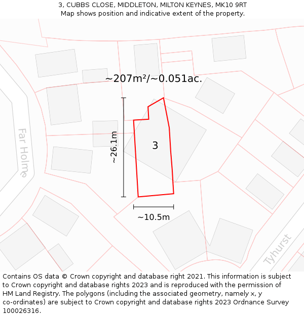 3, CUBBS CLOSE, MIDDLETON, MILTON KEYNES, MK10 9RT: Plot and title map