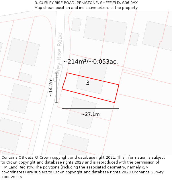 3, CUBLEY RISE ROAD, PENISTONE, SHEFFIELD, S36 9AX: Plot and title map