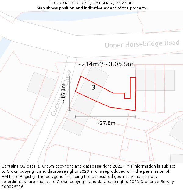 3, CUCKMERE CLOSE, HAILSHAM, BN27 3FT: Plot and title map