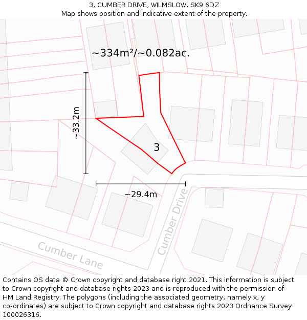 3, CUMBER DRIVE, WILMSLOW, SK9 6DZ: Plot and title map