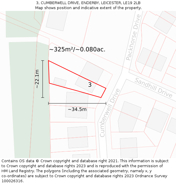 3, CUMBERWELL DRIVE, ENDERBY, LEICESTER, LE19 2LB: Plot and title map